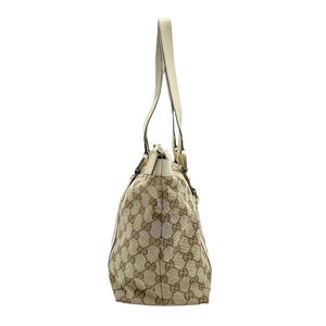 Gucci Abbey Brown Handbag Ivory Leather Canvas GG White Brown White